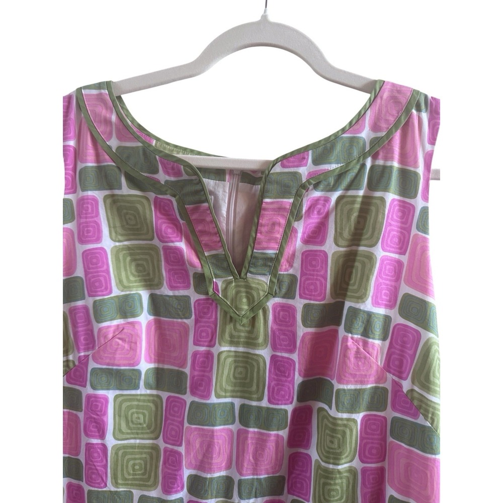 Talbots Retro Pink Green Geometric Cotton Sleeveless Dress Size 14 1960's - Picture 3 of 12